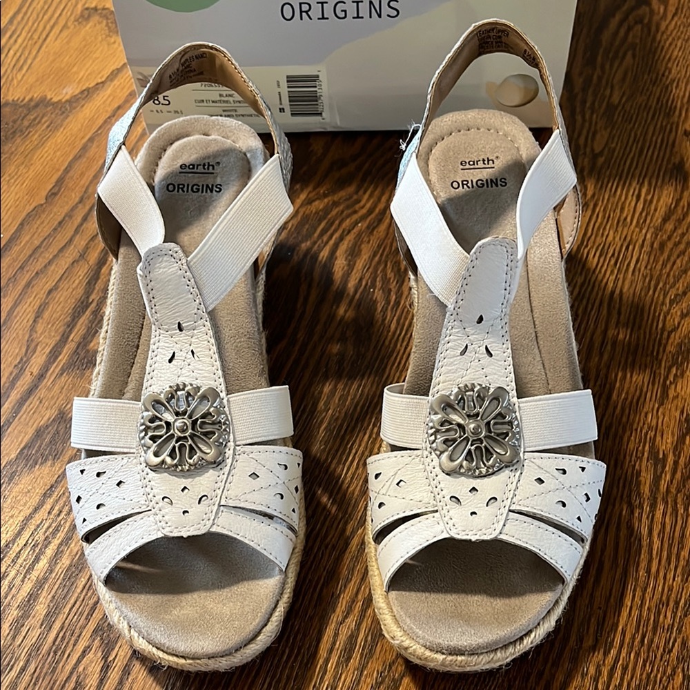 Earth Origins White and Silver Sandals with Wedge Heel.